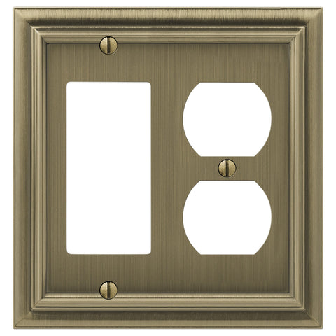 Continental Brushed Brass Cast - 1 Rocker / 1 Duplex Wallplate - Wallplate Warehouse 94RDBB - B 070686020654 1 Rocker / 1 Duplex