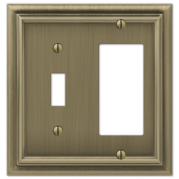 Continental Brushed Brass Cast - 1 Toggle / 1 Rocker Wallplate - Wallplate Warehouse 94TRBB 070686557174 1 Toggle / 1 Rocker