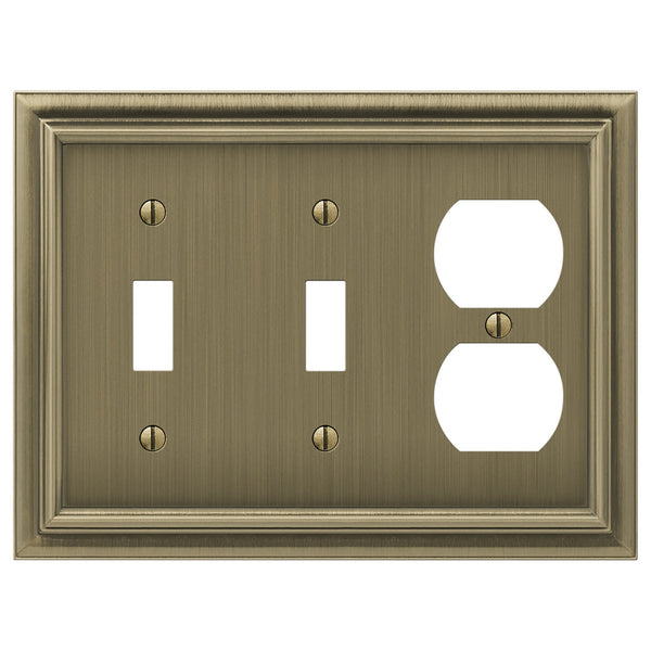Continental Brushed Brass Cast - 2 Toggle / 1 Duplex Wallplate - Wallplate Warehouse 94TTDBB - B 070686020661 2 Toggle / 1 Duplex