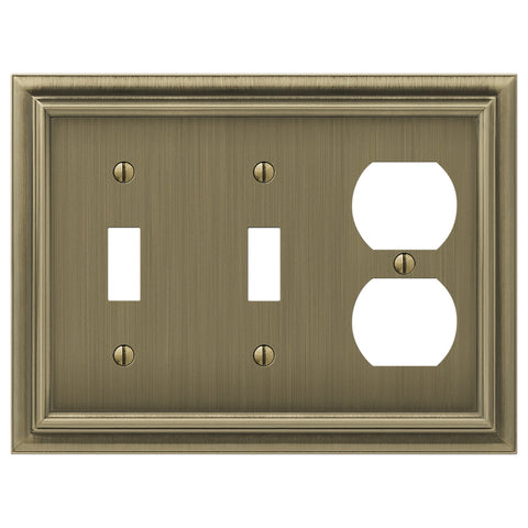 Continental Brushed Brass Cast - 2 Toggle / 1 Duplex Wallplate - Wallplate Warehouse 94TTDBB - B 070686020661 2 Toggle / 1 Duplex