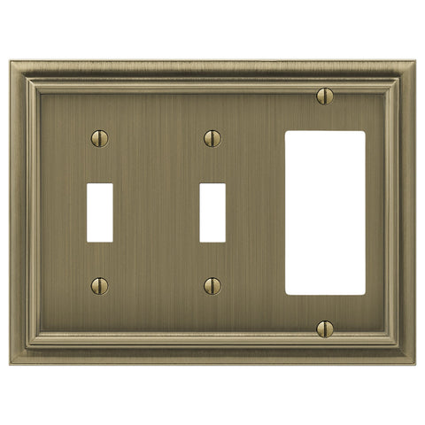 Continental Brushed Brass Cast - 2 Toggle / 1 Rocker Wallplate - Wallplate Warehouse 94TTRBB - B 070686020678 2 Toggle / 1 Rocker