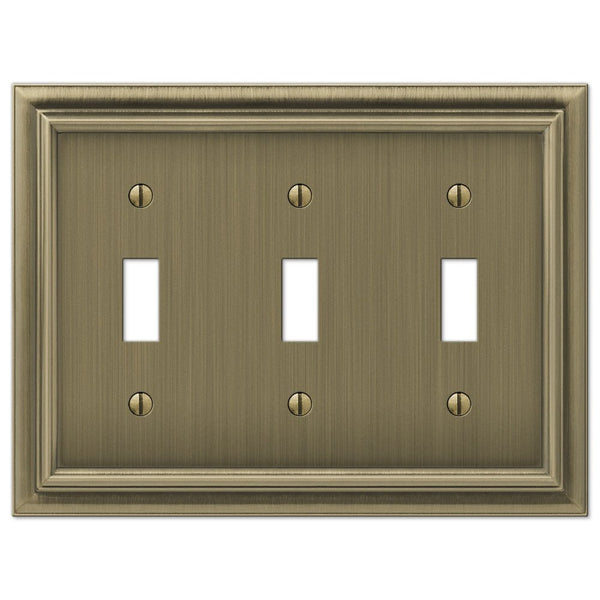 Continental Brushed Brass Cast - 3 Toggle Wallplate - Wallplate Warehouse 94TTTBB 070686557204 3 Toggle