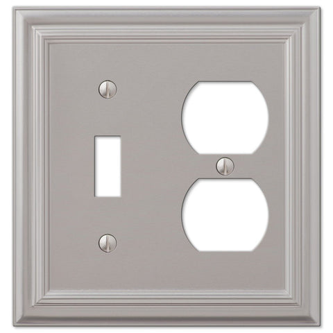 Continental Satin Nickel Cast - 1 Toggle / 1 Duplex Wallplate - Wallplate Warehouse 94TDN 070686557242 1 Toggle / 1 Duplex