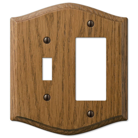 Country Medium Oak Wood - 1 Toggle / 1 Rocker Wallplate - Wallplate Warehouse 701TR 070686576649 1 Toggle / 1 Rocker