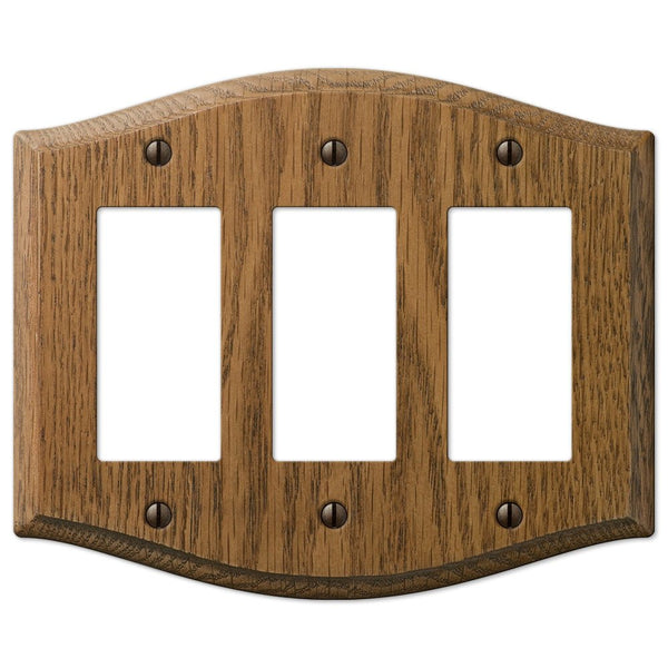 Country Medium Oak Wood - 3 Rocker Wallplate - Wallplate Warehouse 701RRR 070686576625 3 Rocker