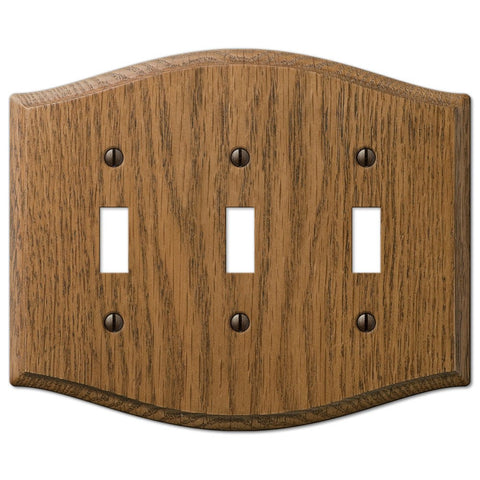 Country Medium Oak Wood - 3 Toggle Wallplate - Wallplate Warehouse 701TTT 070686576557 3 Toggle