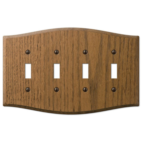 Country Medium Oak Wood - 4 Toggle Wallplate - Wallplate Warehouse 701T4 070686576564 4 Toggle