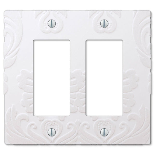 Damask White Plastic - 2 Rocker Wallplate - Wallplate Warehouse 40RRW 070686565728 2 Rocker