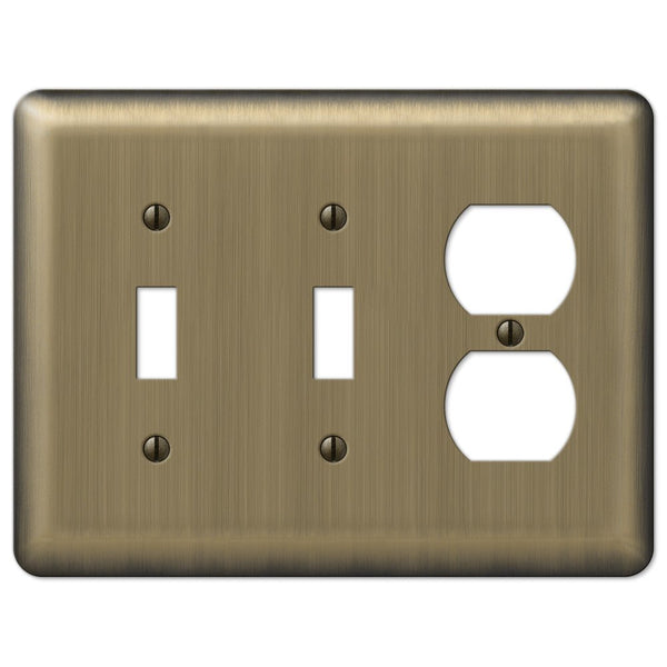 Devon Brushed Brass Steel - 2 Toggle / 1 Duplex Wallplate - Wallplate Warehouse 154TTD 070686577066 2 Toggle / 1 Duplex