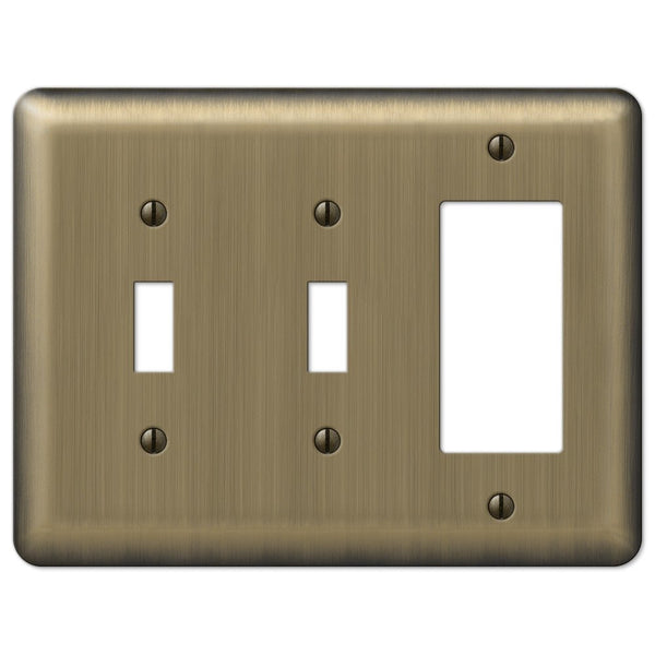 Devon Brushed Brass Steel - 2 Toggle / 1 Rocker Wallplate - Wallplate Warehouse 154TTR 070686577097 2 Toggle / 1 Rocker