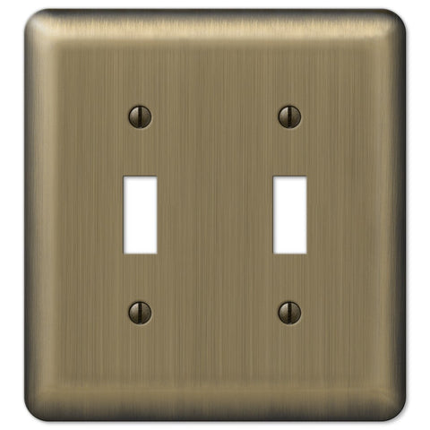 Devon Brushed Brass Steel - 2 Toggle Wallplate - Wallplate Warehouse 154TT 070686175972 2 Toggle