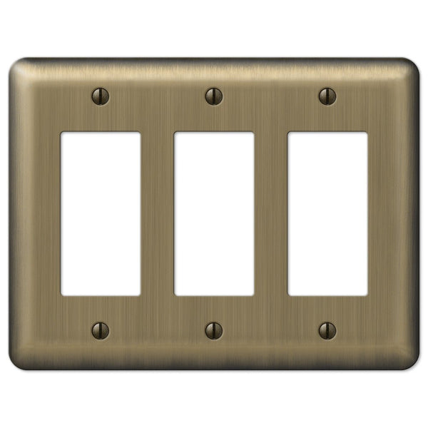 Devon Brushed Brass Steel - 3 Rocker Wallplate - Wallplate Warehouse 154RRR 070686555248 3 Rocker