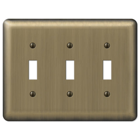 Devon Brushed Brass Steel - 3 Toggle Wallplate - Wallplate Warehouse 154TTT 070686176030 3 Toggle