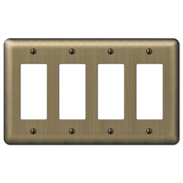 Devon Brushed Brass Steel - 4 Rocker Wallplate - Wallplate Warehouse 154R4 070686555262 4 Rocker