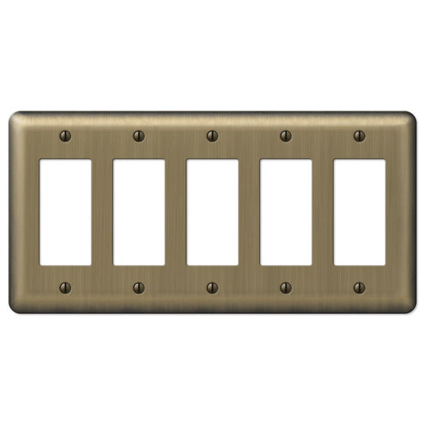Devon Brushed Brass Steel - 5 Rocker Wallplate - Wallplate Warehouse 154R5 070686577073 5 Rocker