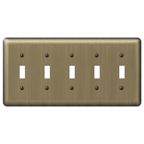 Devon Brushed Brass Steel - 5 Toggle Wallplate - Wallplate Warehouse 154T5 070686577059 5 Toggle
