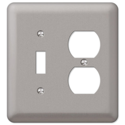 Devon Brushed Nickel Steel - 1 Toggle / 1 Duplex Wallplate - Wallplate Warehouse 2TDPW 070686555682 1 Toggle / 1 Duplex