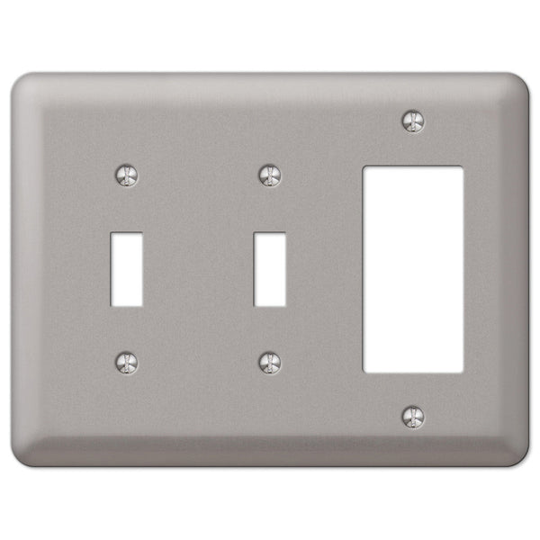 Devon Brushed Nickel Steel - 2 Toggle / 1 Rocker Wallplate - Wallplate Warehouse 2TTRPW 070686579862 2 Toggle / 1 Rocker