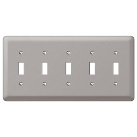 Devon Brushed Nickel Steel - 5 Toggle Wallplate - Wallplate Warehouse 2T5PW 070686579886 5 Toggle