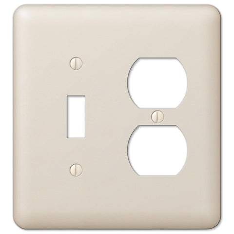 Devon Light Almond Steel - 1 Toggle / 1 Duplex Wallplate - Wallplate Warehouse 935TDAL 070686401323 1 Toggle / 1 Duplex