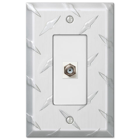 Diamond Plate Aluminum - 1 Cable Jack Wallplate - Wallplate Warehouse 955CX 070686581858 Cable Jacks