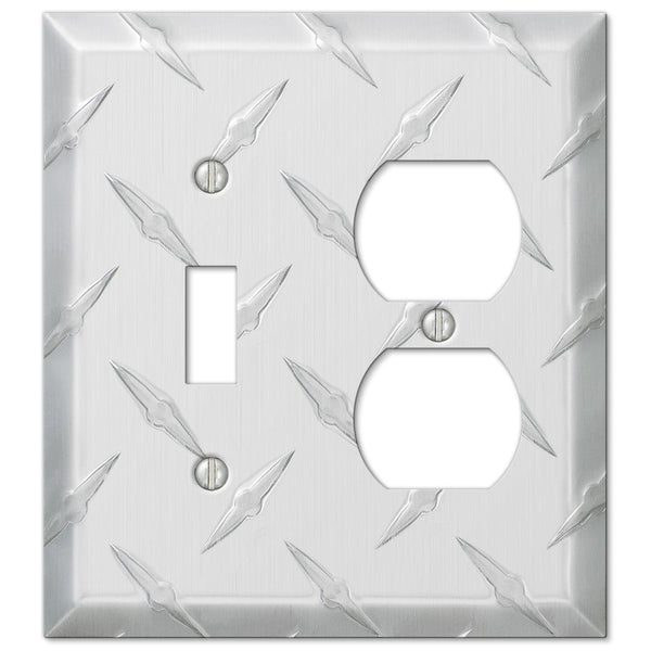 Diamond Plate Aluminum - 1 Toggle / 1 Duplex Wallplate - Wallplate Warehouse 955TD 070686557327 1 Toggle / 1 Duplex