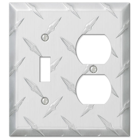 Diamond Plate Aluminum - 1 Toggle / 1 Duplex Wallplate - Wallplate Warehouse 955TD 070686557327 1 Toggle / 1 Duplex