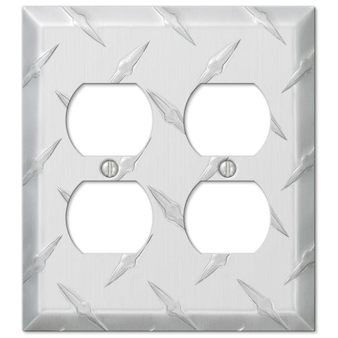 Diamond Plate Aluminum - 2 Duplex Wallplate - Wallplate Warehouse 955DD 070686557334 2 Duplex
