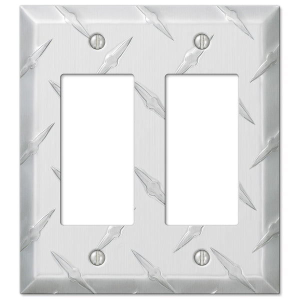 Diamond Plate Aluminum - 2 Rocker Wallplate - Wallplate Warehouse 955RR 070686557341 2 Rocker