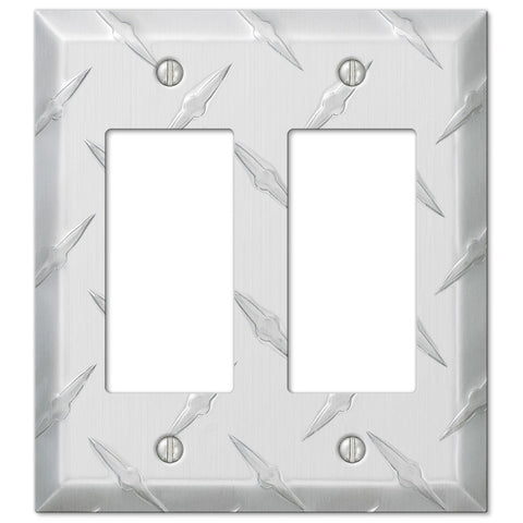 Diamond Plate Aluminum - 2 Rocker Wallplate - Wallplate Warehouse 955RR 070686557341 2 Rocker