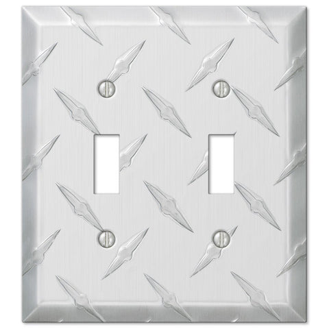 Diamond Plate Aluminum - 2 Toggle Wallplate - Wallplate Warehouse 955TT 070686555125 2 Toggle