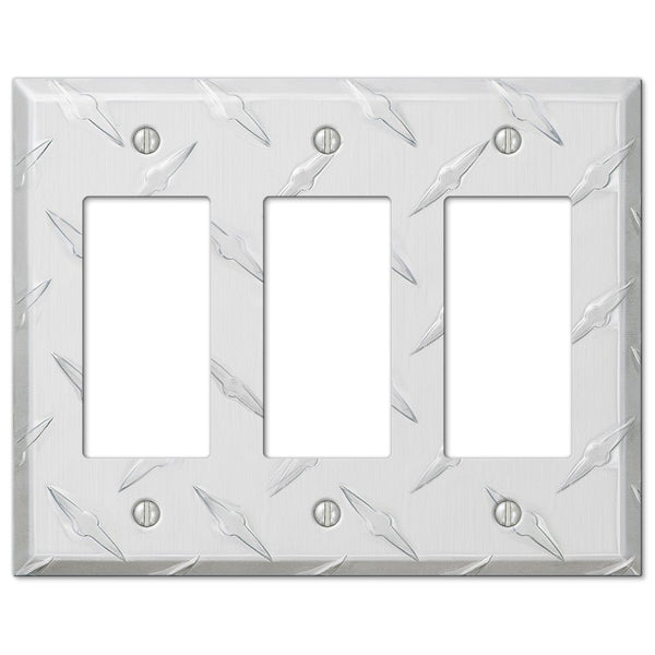 Diamond Plate Aluminum - 3 Rocker Wallplate - Wallplate Warehouse 955RRR 070686557358 3 Rocker
