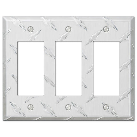 Diamond Plate Aluminum - 3 Rocker Wallplate - Wallplate Warehouse 955RRR 070686557358 3 Rocker