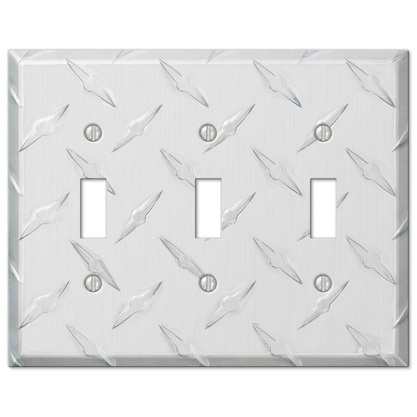 Diamond Plate Aluminum - 3 Toggle Wallplate - Wallplate Warehouse 955TTT 070686557365 3 Toggle