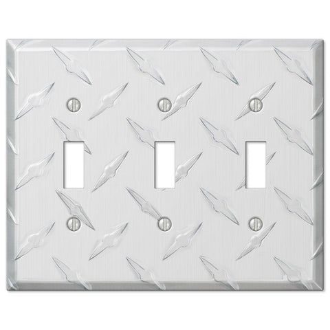 Diamond Plate Aluminum - 3 Toggle Wallplate - Wallplate Warehouse 955TTT 070686557365 3 Toggle