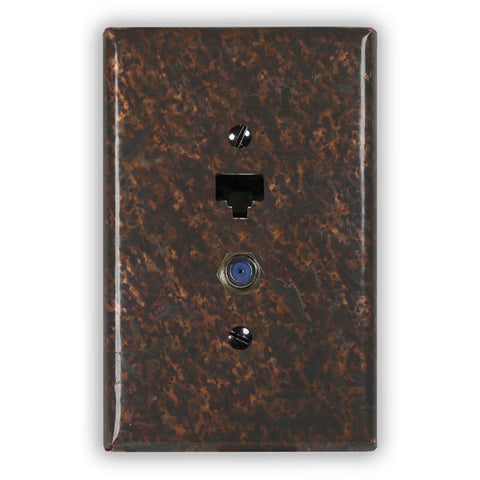 Distressed Dark Copper - 1 Data Jack / 1 Cable Jack Wallplate - Wallplate Warehouse DISDCOP1DJ1CJ 819332021672