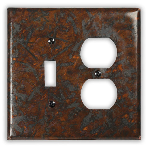 Distressed Dark Copper - 1 Toggle / 1 Duplex Wallplate - Wallplate Warehouse DISDCOP1T1D 819332021559 1 Toggle / 1 Duplex