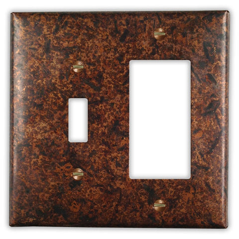 Distressed Dark Copper - 1 Toggle / 1 Rocker Wallplate - Wallplate Warehouse DISDCOP1T1R 819332021542 1 Toggle / 1 Rocker
