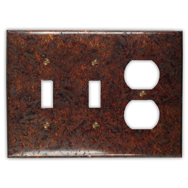 Distressed Dark Copper - 2 Toggle / 1 Duplex Wallplate - Wallplate Warehouse DISDCOP2T1D 819332021580 2 Toggle / 1 Duplex