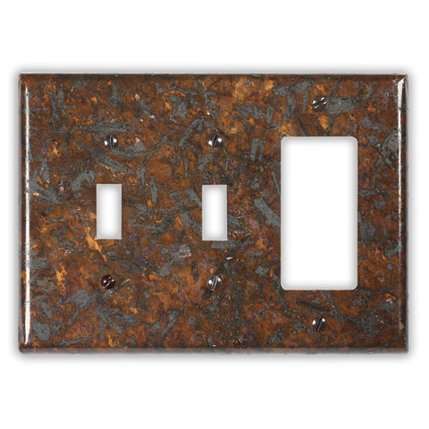 Distressed Dark Copper - 2 Toggle / 1 Rocker Wallplate - Wallplate Warehouse DISDCOP2T1R 819332021573 2 Toggle / 1 Rocker
