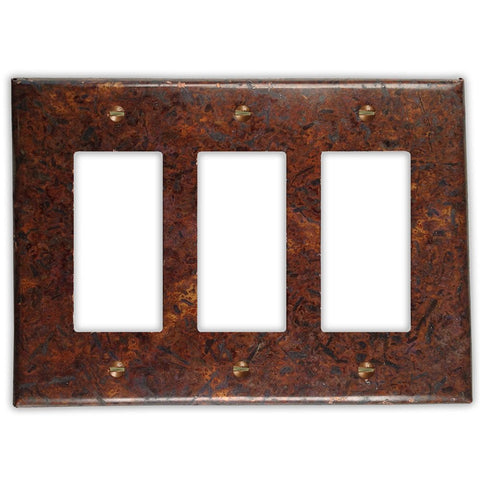 Distressed Dark Copper - 3 Rocker Wallplate - Wallplate Warehouse DISDCOP3R 819332021511 3 Rocker