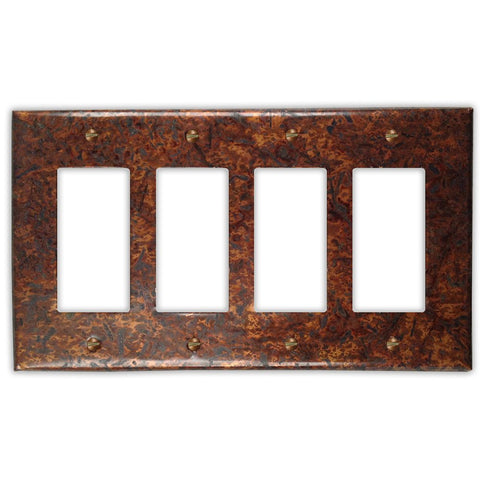 Distressed Dark Copper - 4 Rocker Wallplate - Wallplate Warehouse DISDCOP4R 819332021528 4 Rocker
