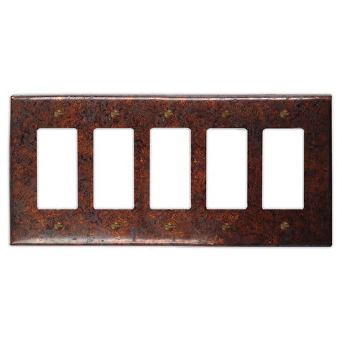 Distressed Dark Copper - 5 Rocker Wallplate - Wallplate Warehouse DISDCOP5R 819332021535 5 Rocker