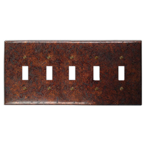 Distressed Dark Copper - 5 Toggle Wallplate - Wallplate Warehouse DISDCOP5T 819332021481 5 Toggle