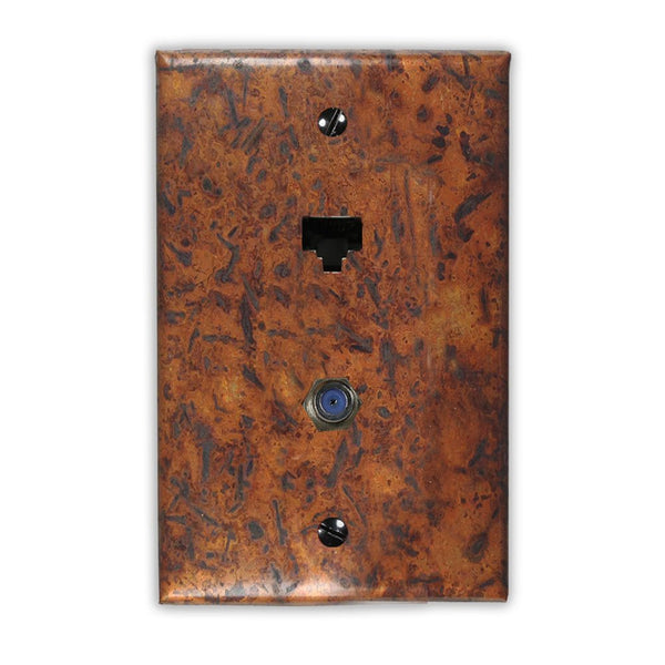 Distressed Light Copper - 1 Data Jack / 1 Cable Jack Wallplate - Wallplate Warehouse DISLCOP1DJ1CJ 819332021917