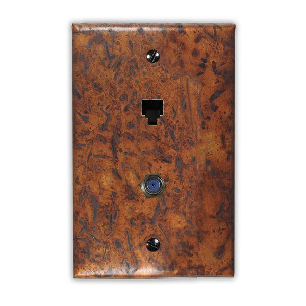 Distressed Light Copper - 1 Phone Jack / 1 Cable Jack Wallplate - Wallplate Warehouse DISLCOP1PJ1CJ 819332021900