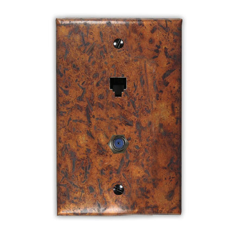 Distressed Light Copper - 1 Phone Jack / 1 Cable Jack Wallplate - Wallplate Warehouse DISLCOP1PJ1CJ 819332021900