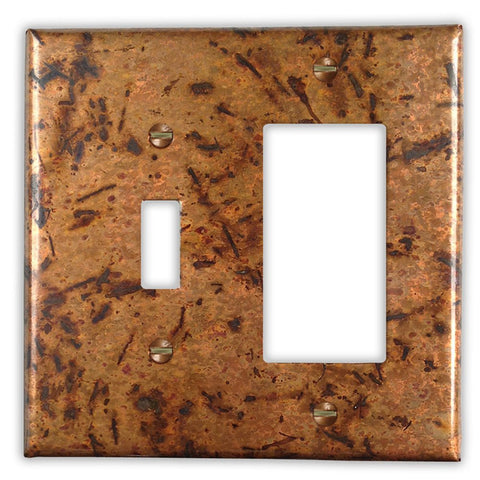 Distressed Light Copper - 1 Toggle / 1 Rocker Wallplate - Wallplate Warehouse DISLCOP1T1R 819332021788 1 Toggle / 1 Rocker