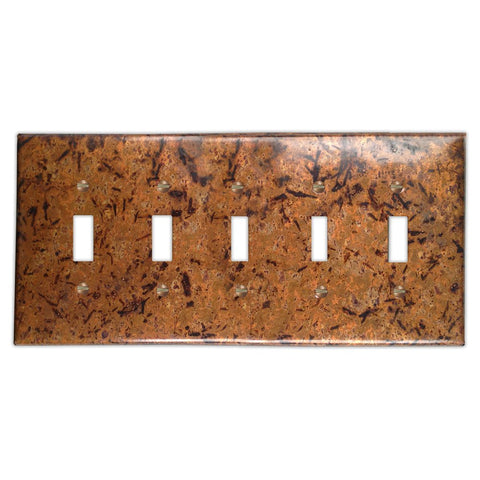 Distressed Light Copper - 5 Toggle Wallplate - Wallplate Warehouse DISLCOP5T 819332021726 5 Toggle