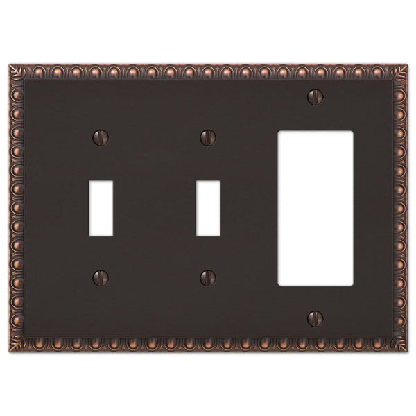 Egg & Dart Aged Bronze Cast - 2 Toggle / 1 Rocker Wallplate - Wallplate Warehouse 90TTRVB 070686557907 2 Toggle / 1 Rocker